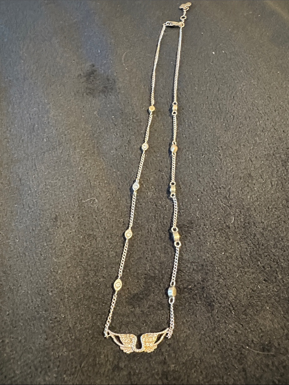 Zadig & Voltaire Silver tone Wing Pendant Necklace ( missing diamente in wing)*